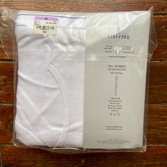 Stafford Men’s Full Cut Briefs Underwear Size 38 White 100% Cotton 6-Pack NEW - Picture 4 of 4